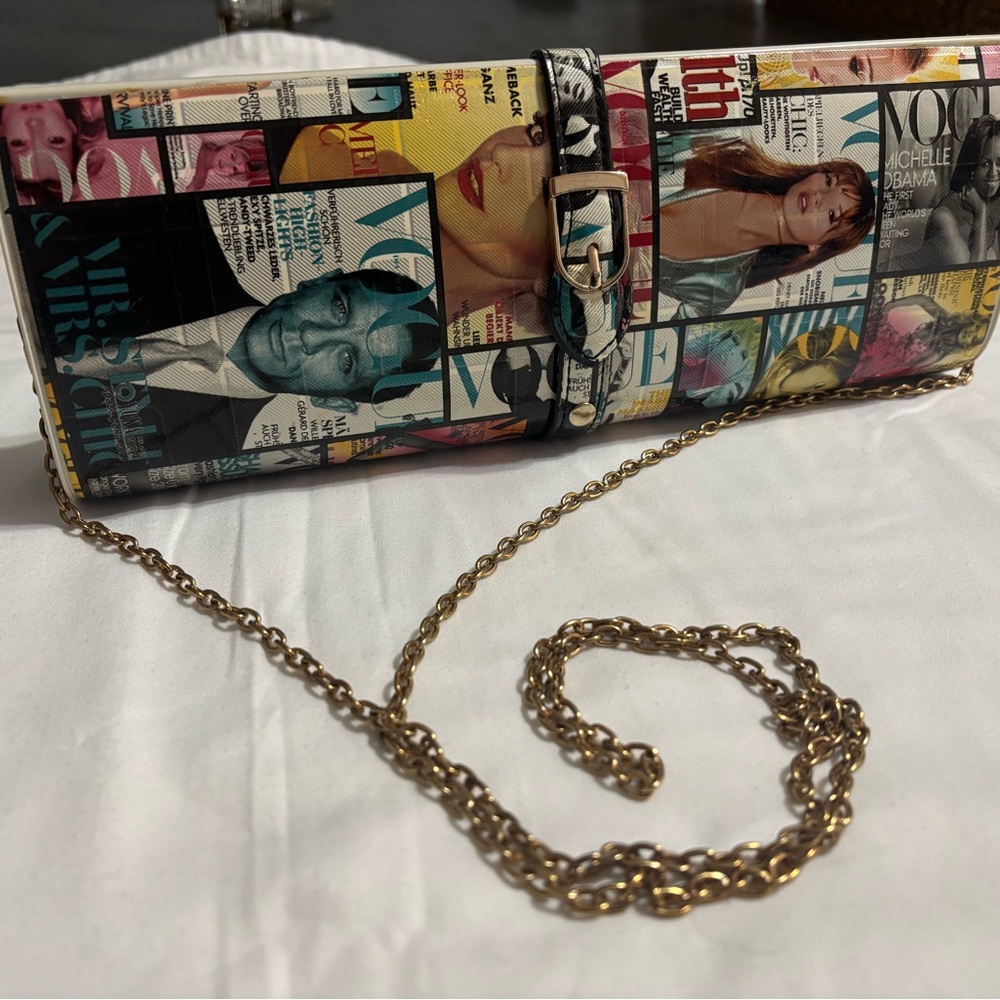 3AM Forever Celebrity Collage Clutch w/Gold Chain Strap